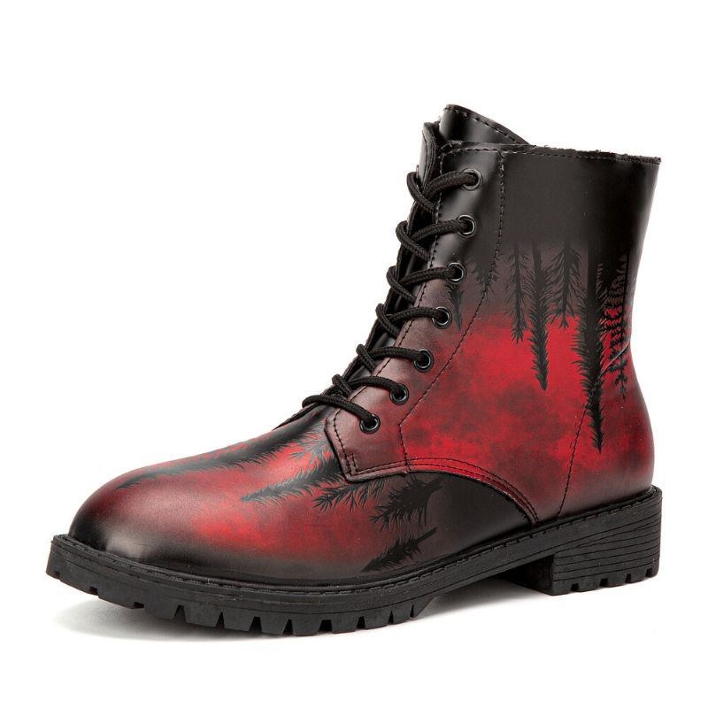 Herr Läder Halloween Utskrift Mjuk Sula Rund Tå Bekväma Färgglada Casual Martin Boots