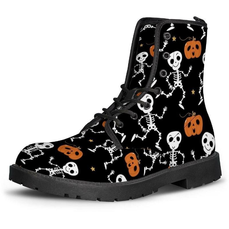 Herr Läder Mjuk Sula Halloween Wacky Utskrift Halkfri Rund Tå Casual Martin Boots