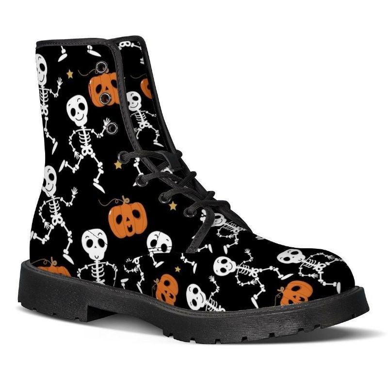 Herr Läder Mjuk Sula Halloween Wacky Utskrift Halkfri Rund Tå Casual Martin Boots