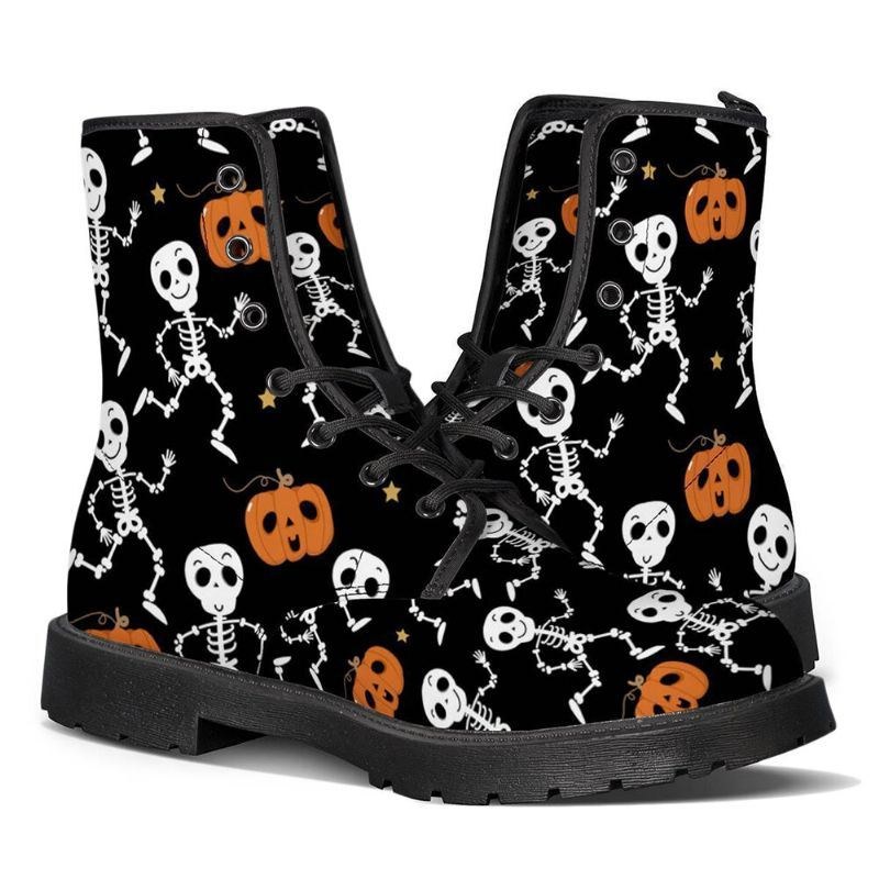 Herr Läder Mjuk Sula Halloween Wacky Utskrift Halkfri Rund Tå Casual Martin Boots