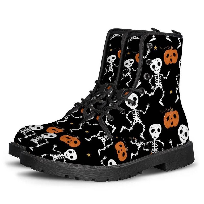 Herr Läder Mjuk Sula Halloween Wacky Utskrift Halkfri Rund Tå Casual Martin Boots