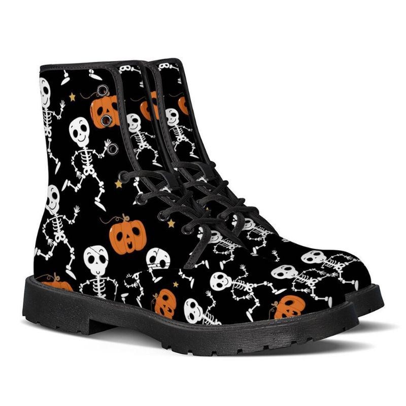 Herr Läder Mjuk Sula Halloween Wacky Utskrift Halkfri Rund Tå Casual Martin Boots