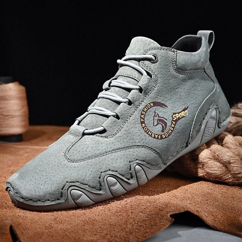 Herr Läder Mjuk Sula Lace Up Casual Stövlar