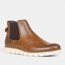 Herr Läder Mjuk Sula Rund Tå Slip On Trendiga Chelsea Casual Boots