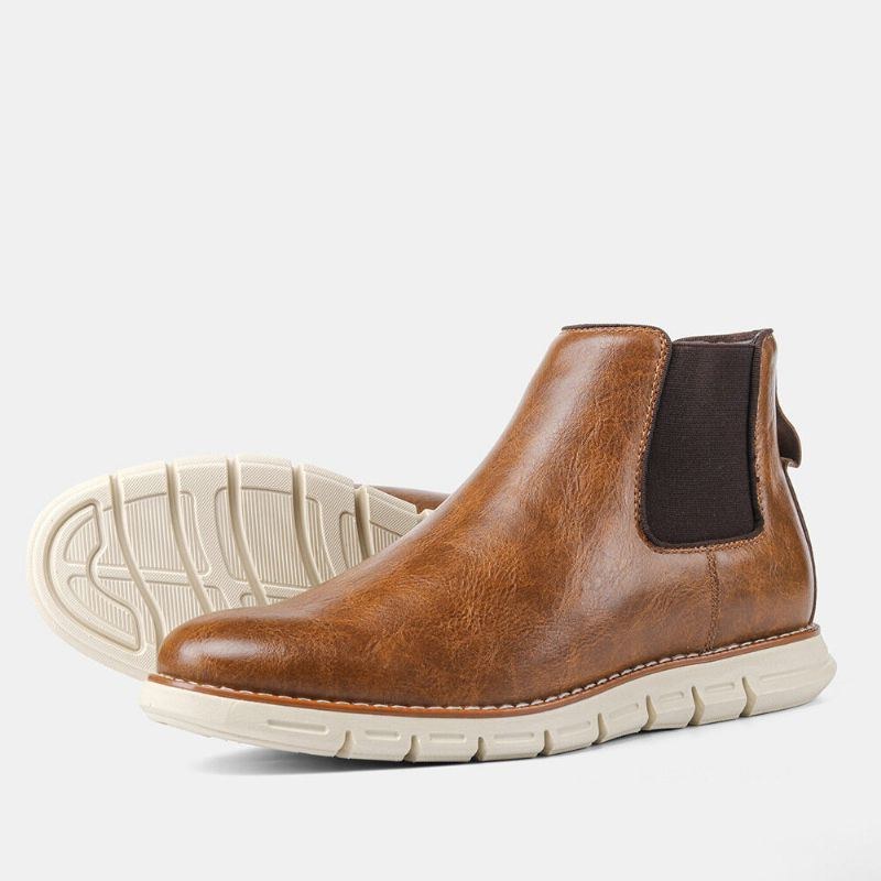 Herr Läder Mjuk Sula Rund Tå Slip On Trendiga Chelsea Casual Boots