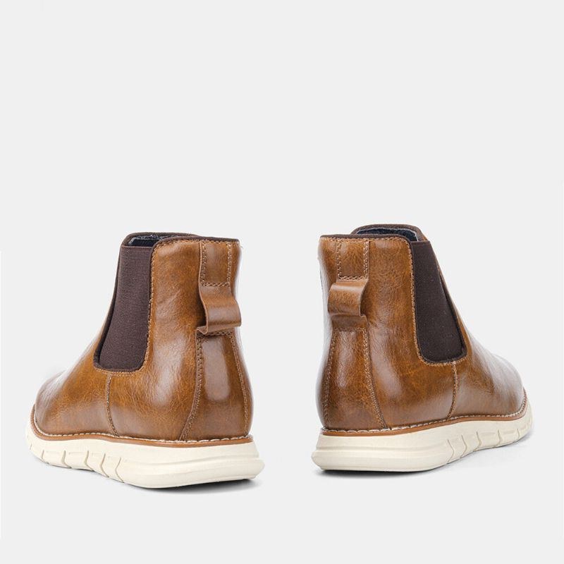 Herr Läder Mjuk Sula Rund Tå Slip On Trendiga Chelsea Casual Boots