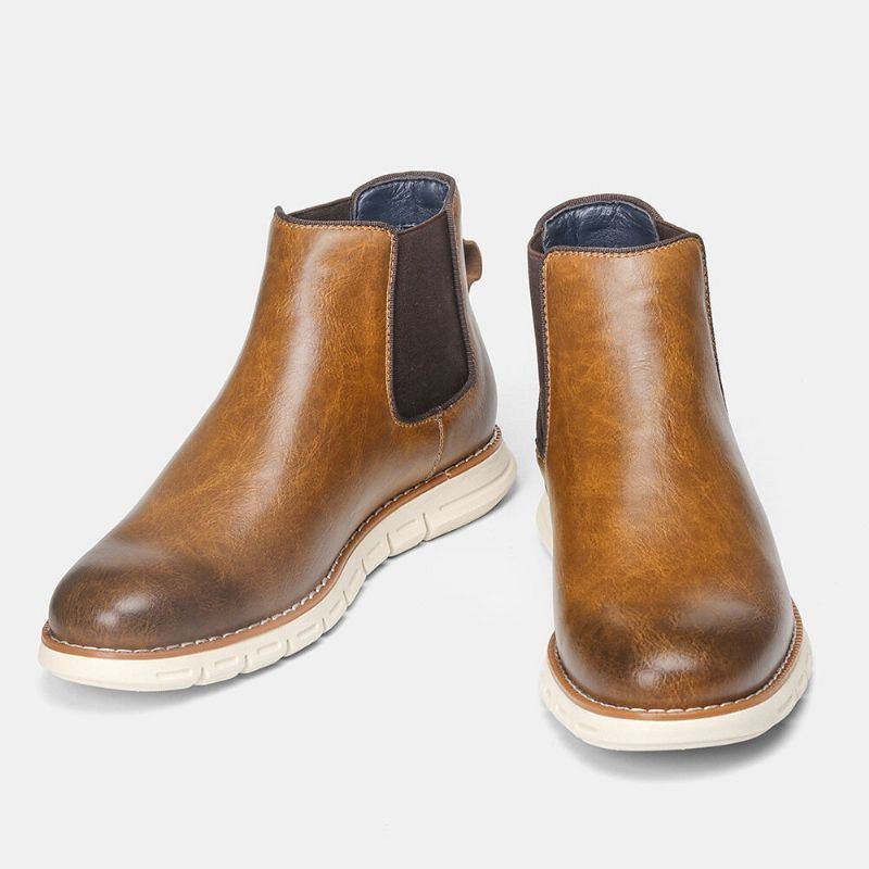 Herr Läder Mjuk Sula Rund Tå Slip On Trendiga Chelsea Casual Boots