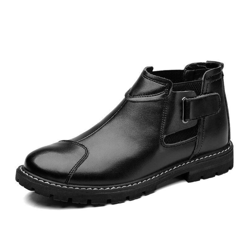 Herr Läder Spetsad Tå Halkfri Mjuk Sula Trendiga Chelsea Casual Boots