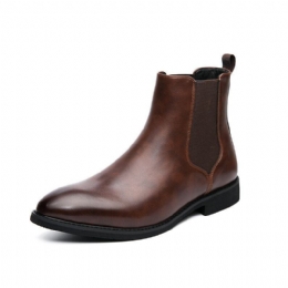 Herr Läder Spetsad Tå Mjuk Sula Trendiga Slip On Casual Chelsea Boots