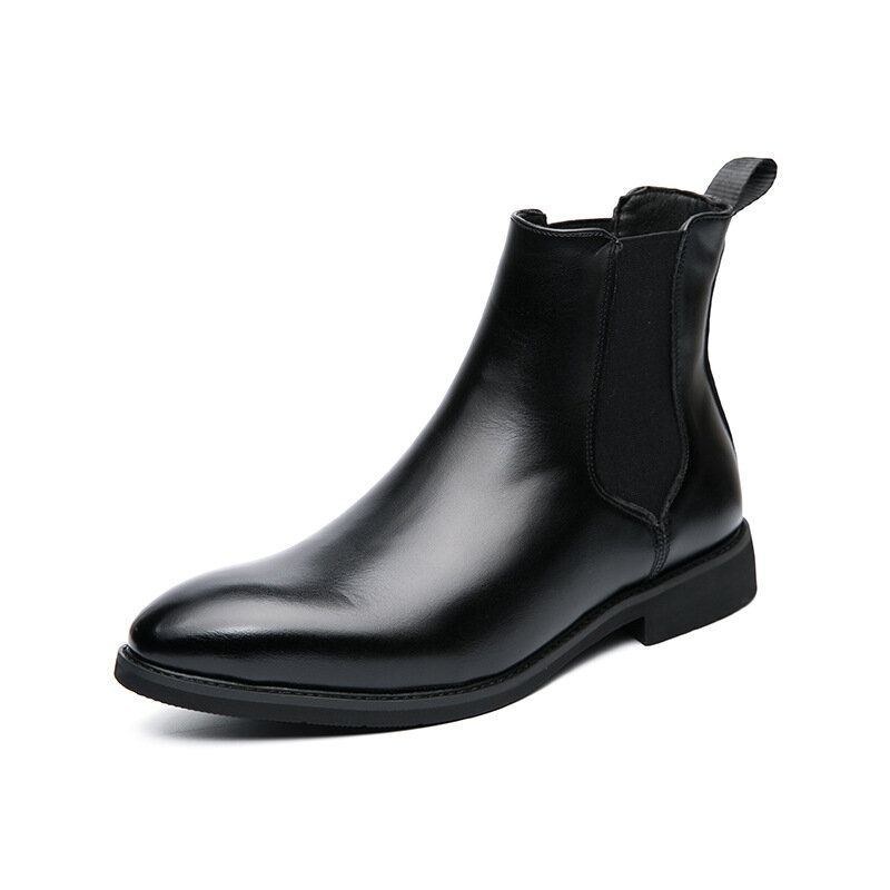 Herr Läder Spetsad Tå Mjuk Sula Trendiga Slip On Casual Chelsea Boots