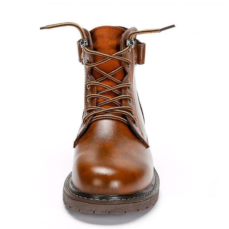 Herr Microfiber Läder Andas Bekväma Rund Tå Vintage Casual Martin Boots