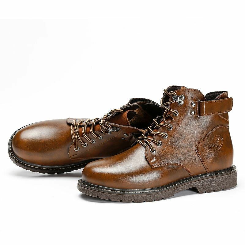 Herr Microfiber Läder Andas Bekväma Rund Tå Vintage Casual Martin Boots