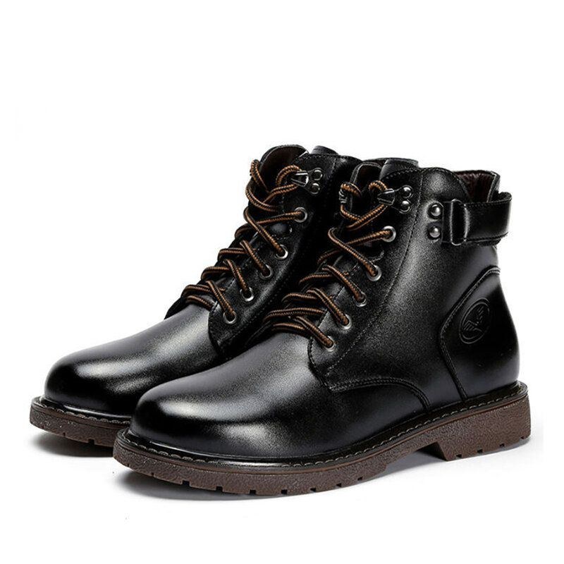 Herr Microfiber Läder Andas Bekväma Rund Tå Vintage Casual Martin Boots