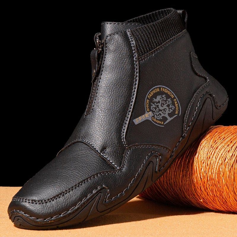 Herr Microfiber Läder Andas Handsömmar Mjuk Sula Bekväm Slip On Casual Ankel Boots