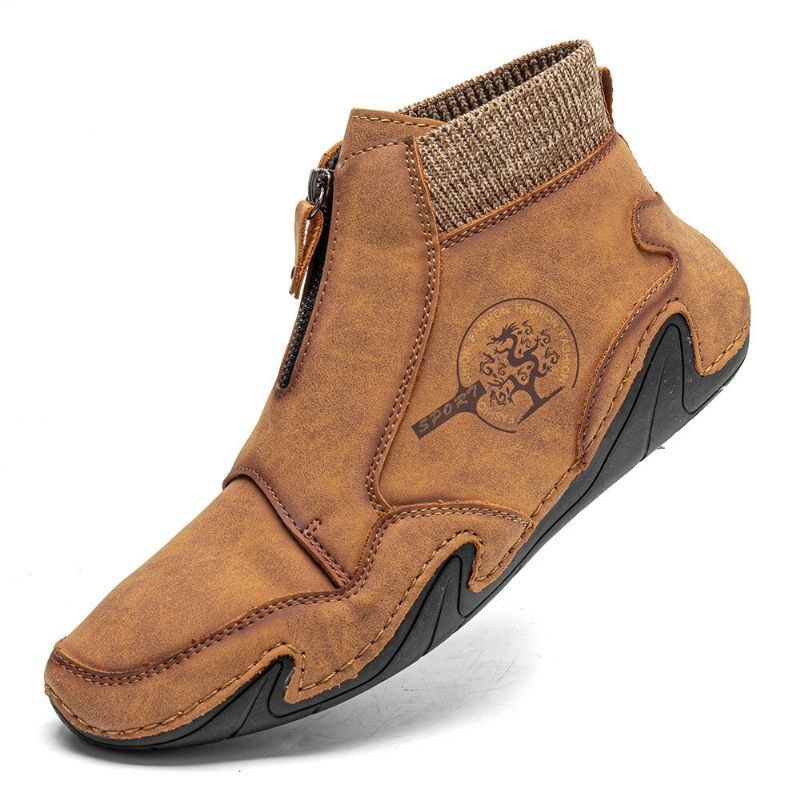 Herr Microfiber Läder Andas Handsömmar Mjuk Sula Bekväm Slip On Casual Ankel Boots