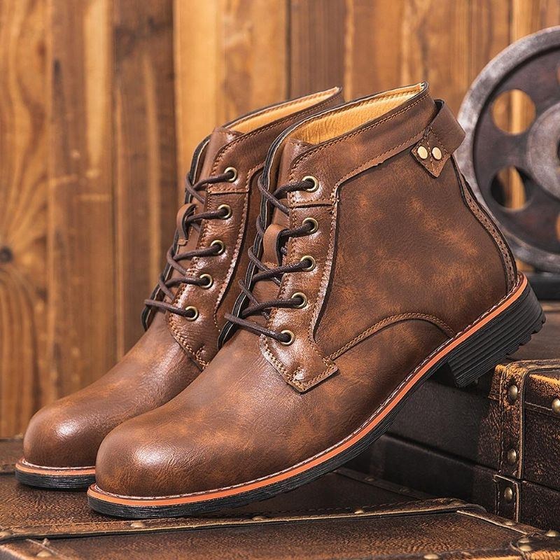 Herr Microfiber Läder Rund Toe Motorcykelstövlar Martin Boots