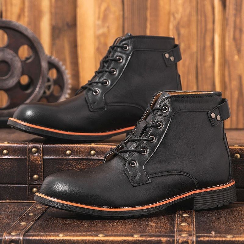 Herr Microfiber Läder Rund Toe Motorcykelstövlar Martin Boots