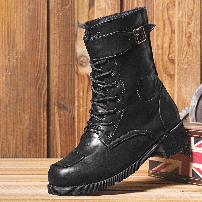 Herr Pu Halkfri Sidodragkedja Snörning Retro Casual Boots