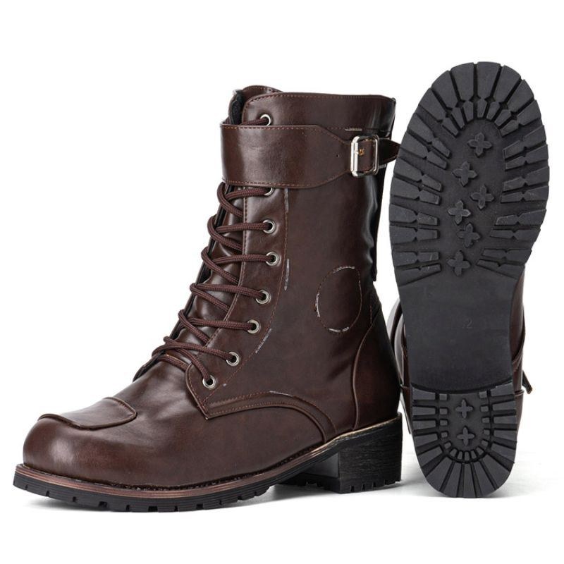 Herr Pu Halkfri Sidodragkedja Snörning Retro Casual Boots