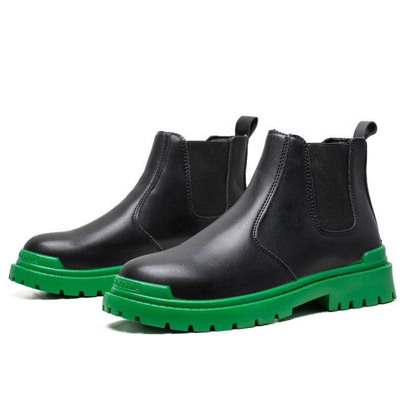 Herr Pu Leather High Top Splicing Slip On Casual Chelsea Boots