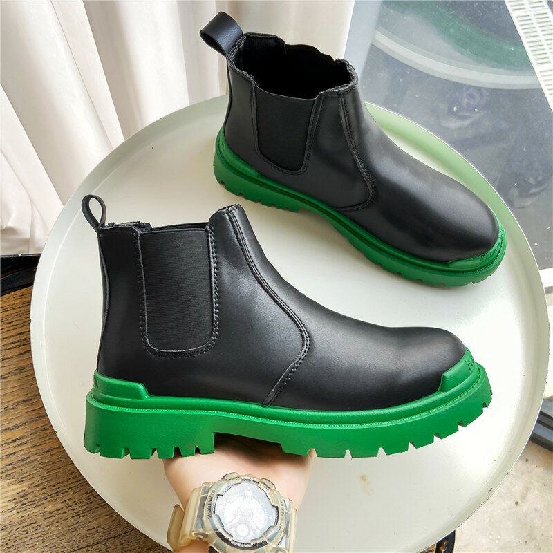 Herr Pu Leather High Top Splicing Slip On Casual Chelsea Boots