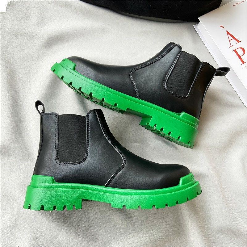 Herr Pu Leather High Top Splicing Slip On Casual Chelsea Boots