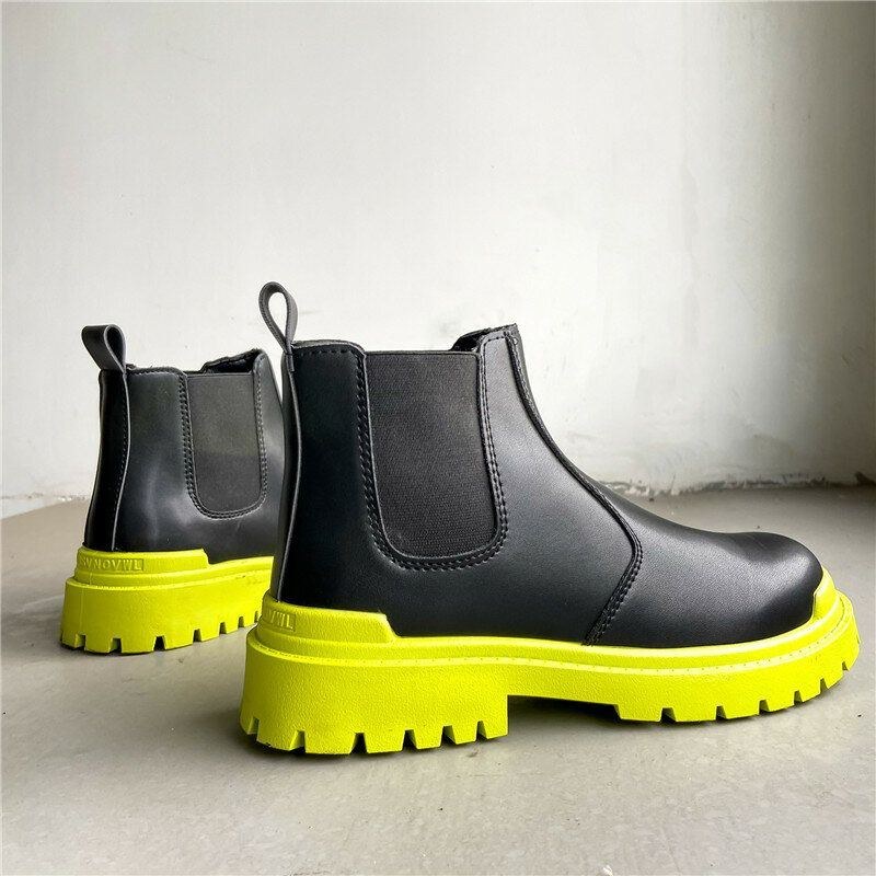 Herr Pu Leather High Top Splicing Slip On Casual Chelsea Boots