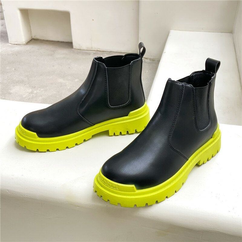 Herr Pu Leather High Top Splicing Slip On Casual Chelsea Boots