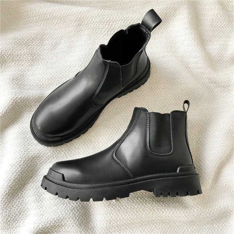 Herr Pu Leather High Top Splicing Slip On Casual Chelsea Boots