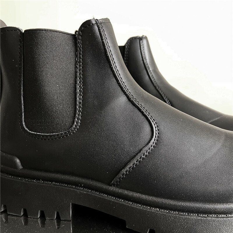 Herr Pu Leather High Top Splicing Slip On Casual Chelsea Boots