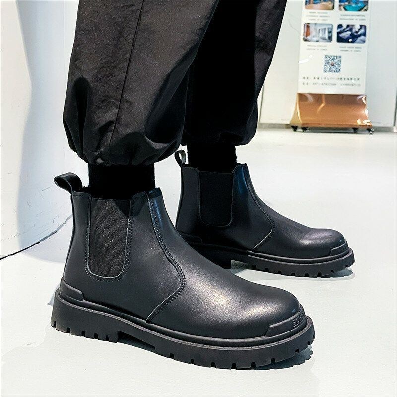 Herr Pu Leather High Top Splicing Slip On Casual Chelsea Boots