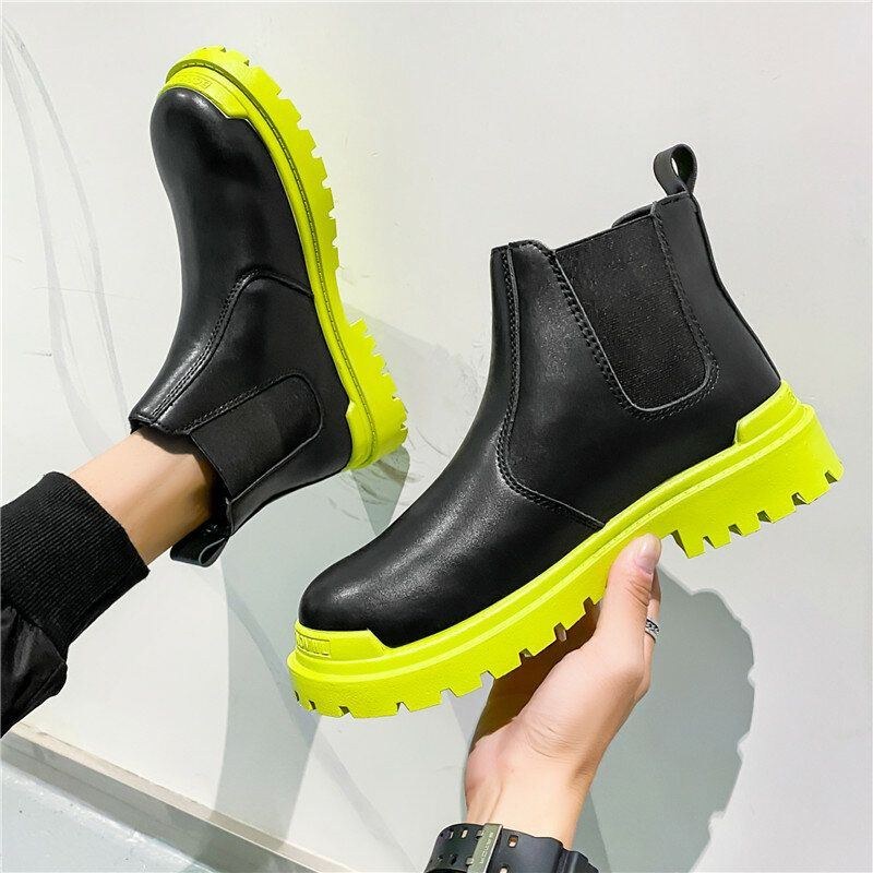 Herr Pu Leather High Top Splicing Slip On Casual Chelsea Boots