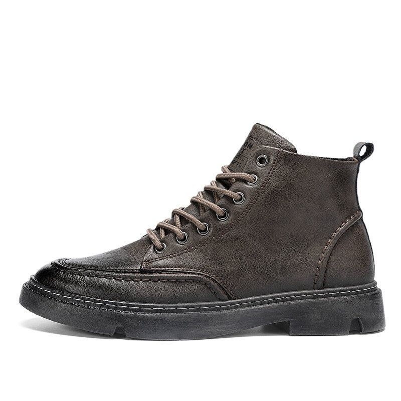 Herr Pure Color Halkfri High-top Lace Up Casual Tooling Boots