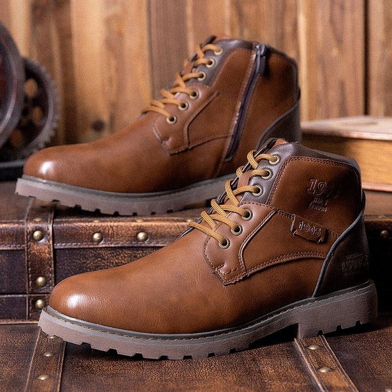 Herr Retro Brittisk Stil High-top Halksäkra Martin Boots Med Dragkedja I Sidan