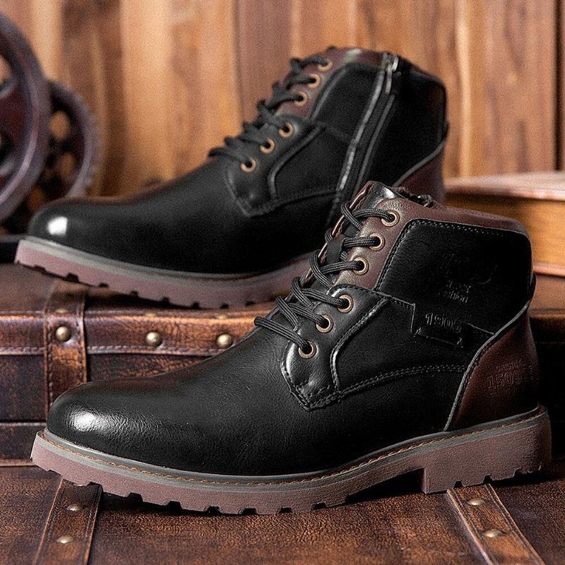 Herr Retro Brittisk Stil High-top Halksäkra Martin Boots Med Dragkedja I Sidan