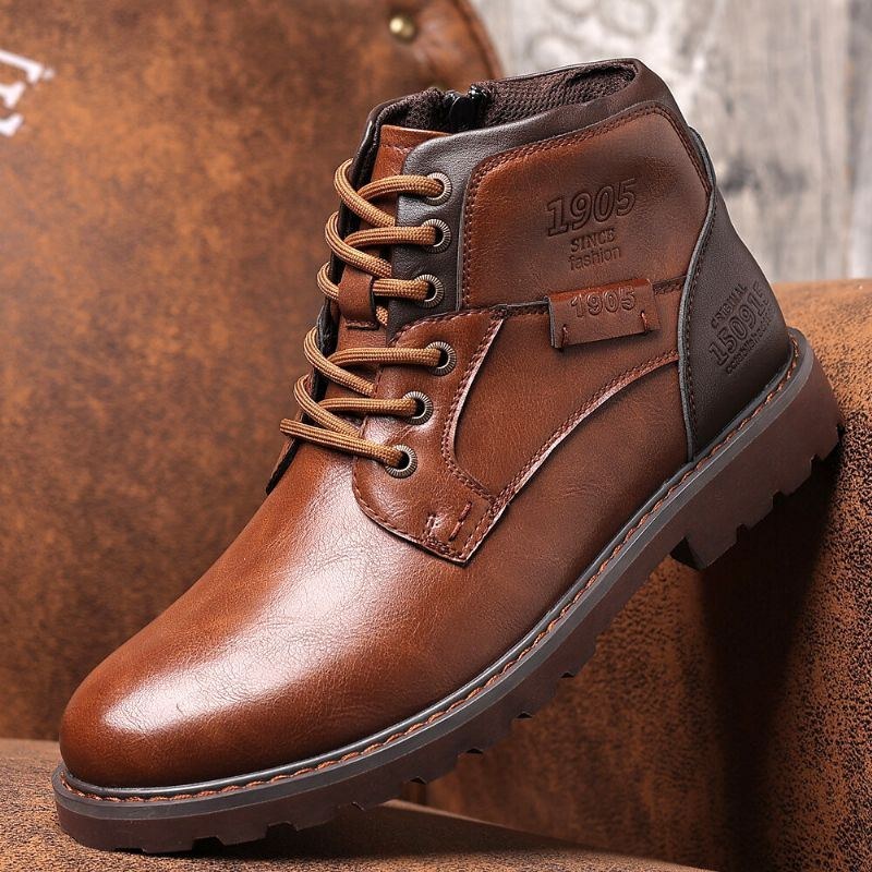 Herr Retro Cowboy Style Casual Mjuka Ankel Boots I Läder