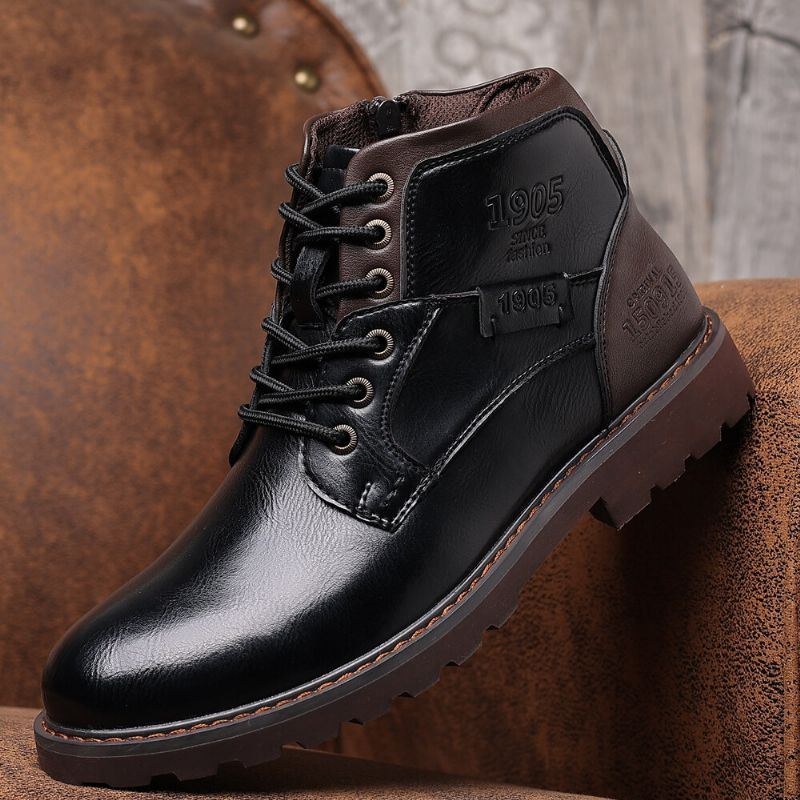 Herr Retro Cowboy Style Casual Mjuka Ankel Boots I Läder