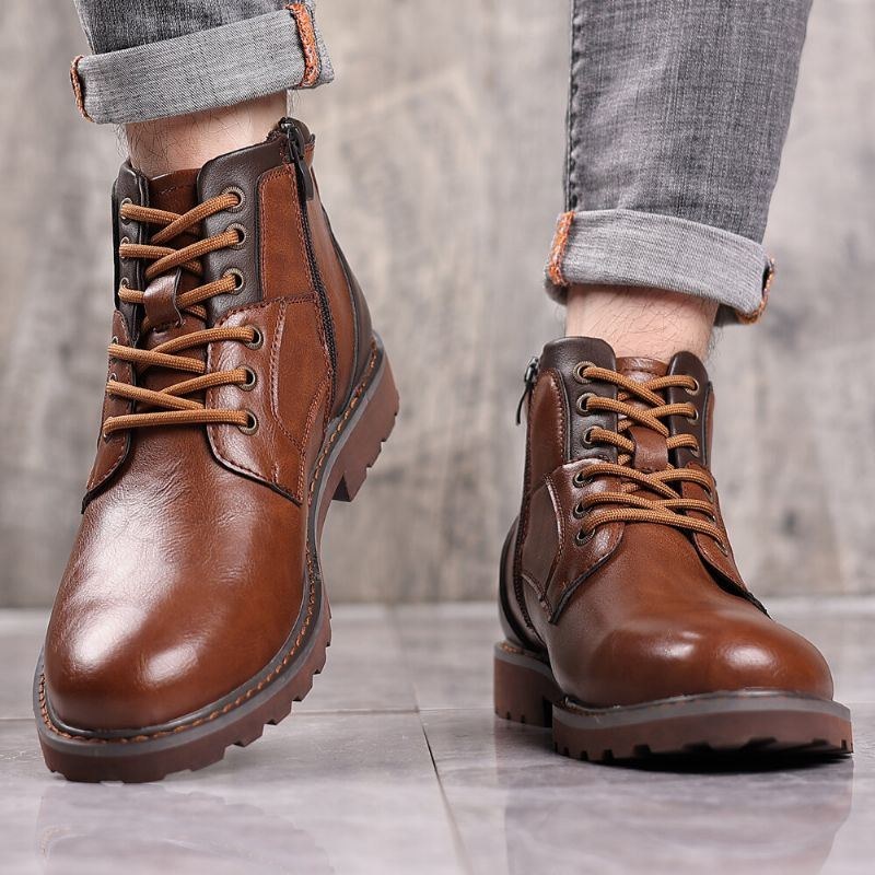 Herr Retro Cowboy Style Casual Mjuka Ankel Boots I Läder