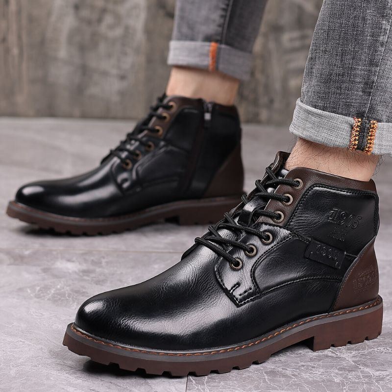 Herr Retro Cowboy Style Casual Mjuka Ankel Boots I Läder