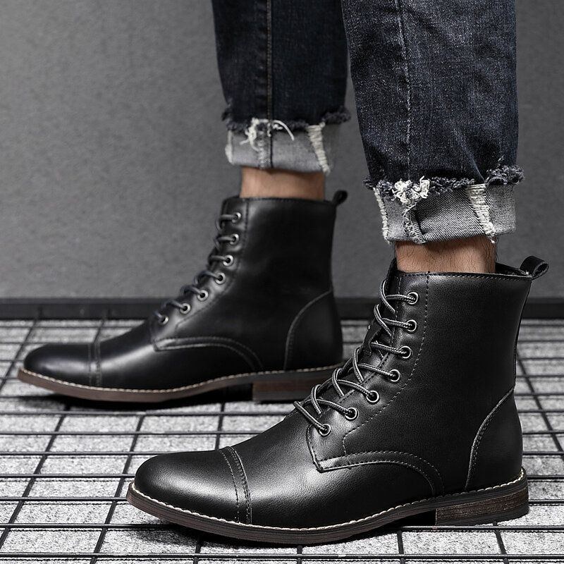 Herr Retro Handgjorda Brittisk Stil Cap Toe Läder Formell Klänning Boots