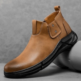 Herr Retro Kohud Läder Halkfri Mjuk Sula Elastiska Slip On Chelsea Boots