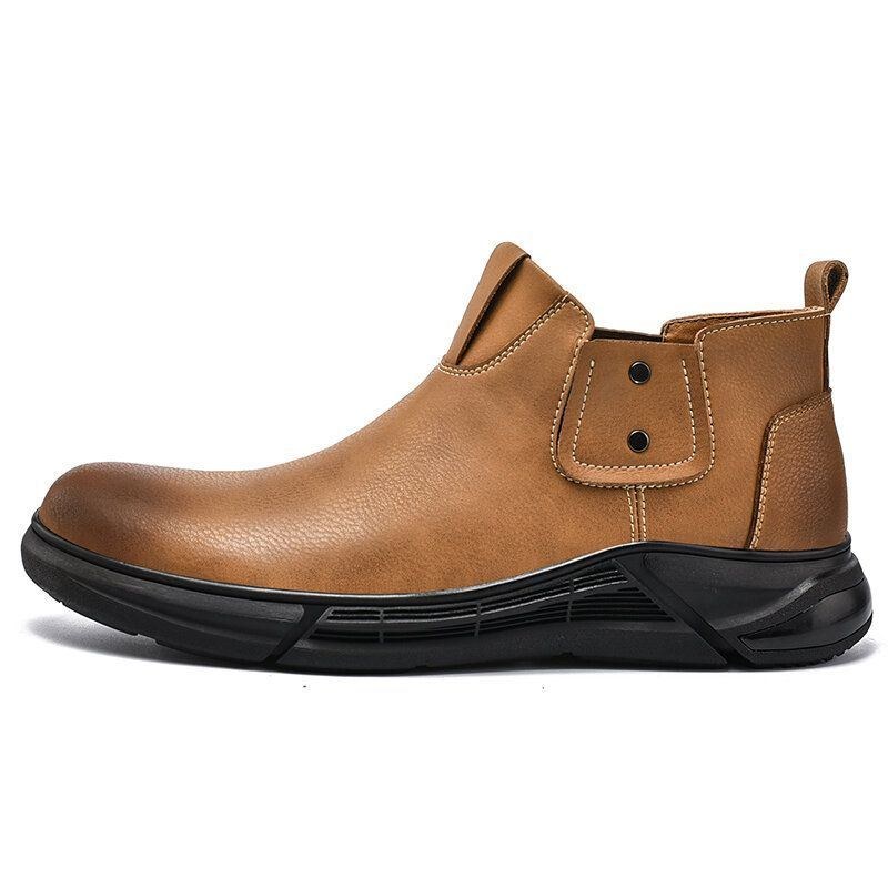 Herr Retro Kohud Läder Halkfri Mjuk Sula Elastiska Slip On Chelsea Boots