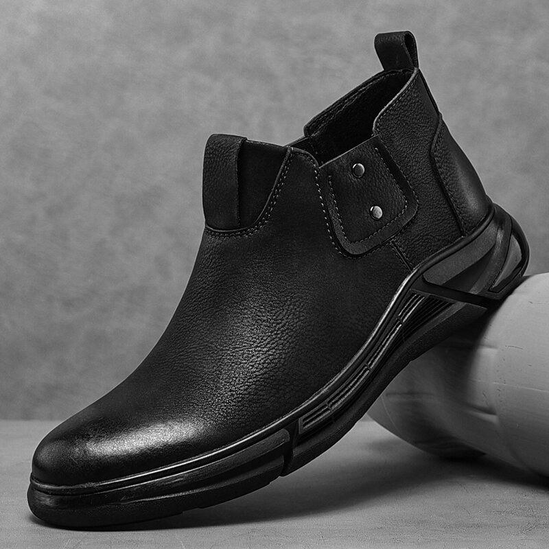 Herr Retro Kohud Läder Halkfri Mjuk Sula Elastiska Slip On Chelsea Boots