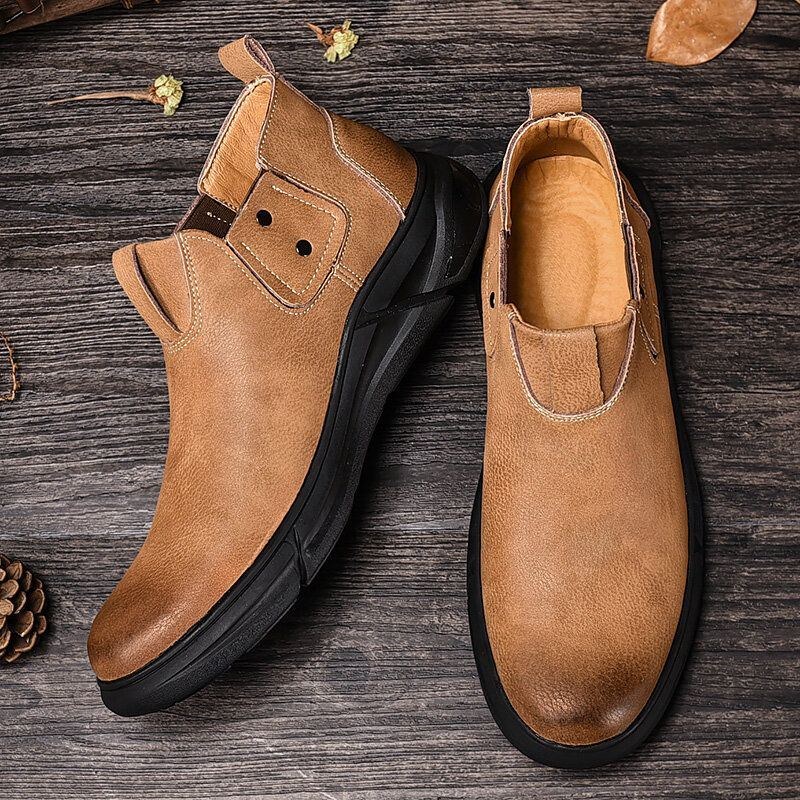 Herr Retro Kohud Läder Halkfri Mjuk Sula Elastiska Slip On Chelsea Boots