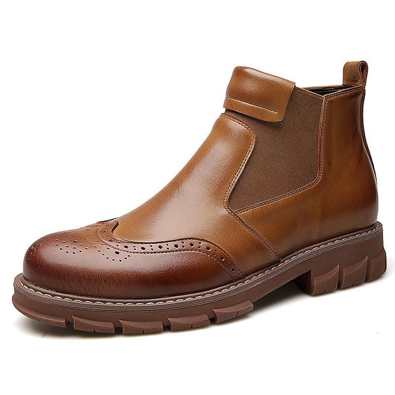 Herr Retro Soft Classic Brogue Läder Chelsea Ankel Boots