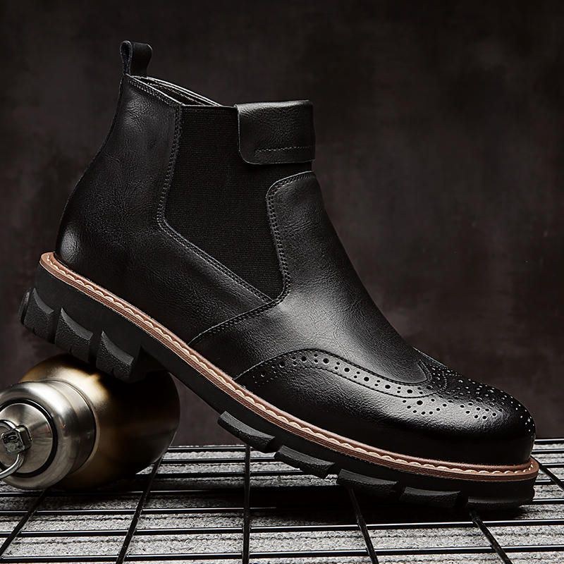 Herr Retro Soft Classic Brogue Läder Chelsea Ankel Boots