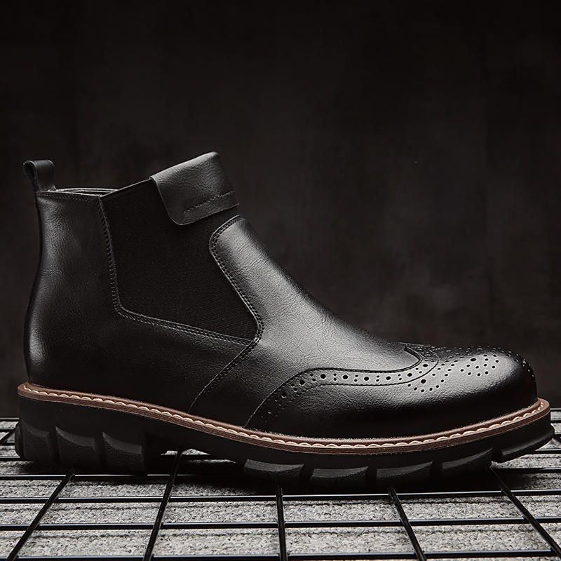 Herr Retro Soft Classic Brogue Läder Chelsea Ankel Boots