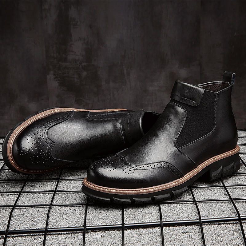 Herr Retro Soft Classic Brogue Läder Chelsea Ankel Boots