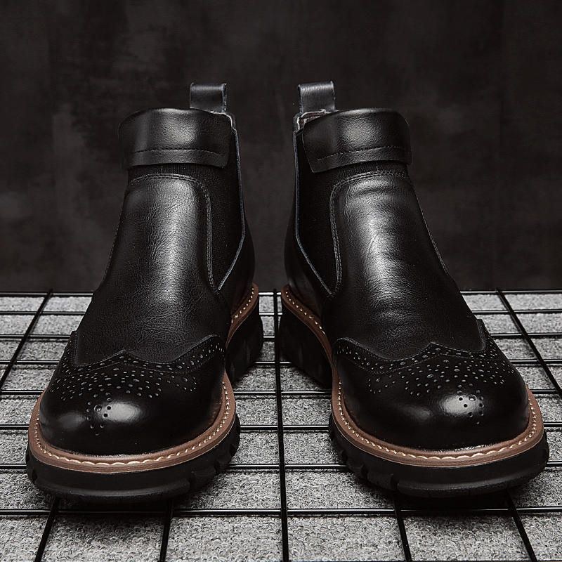 Herr Retro Soft Classic Brogue Läder Chelsea Ankel Boots