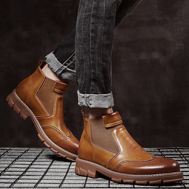 Herr Retro Soft Classic Brogue Läder Chelsea Ankel Boots